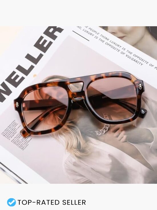 Retro Chunky Aviator Sunglasses Square Vintage Oversized Frame UV Protection main image 5